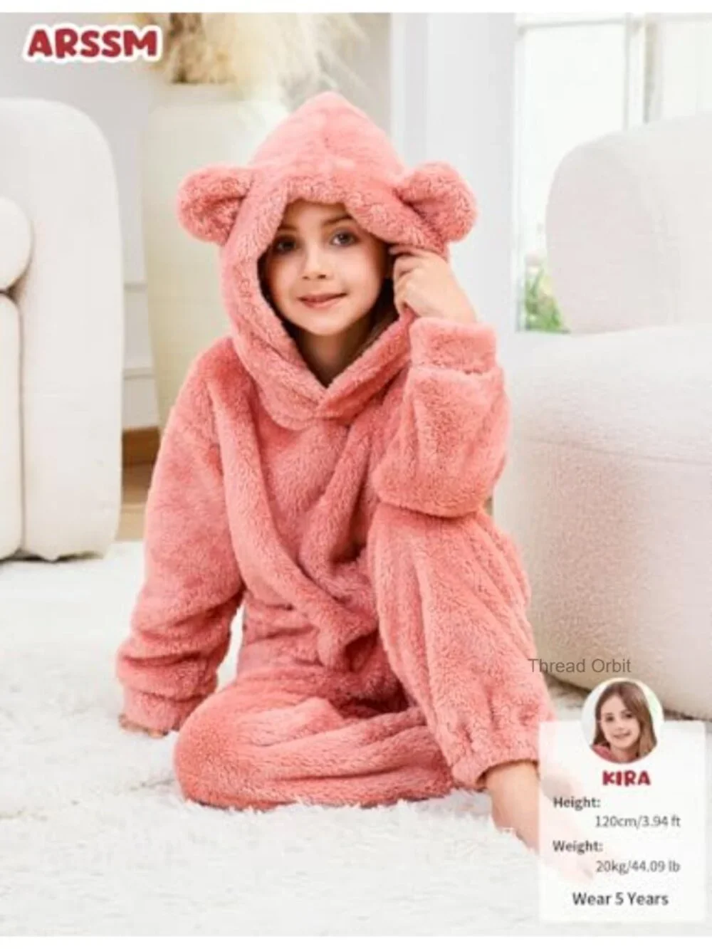 Girls Bear Ear Fuzzy Hoodie Sweatshirt & Sweatpants Set